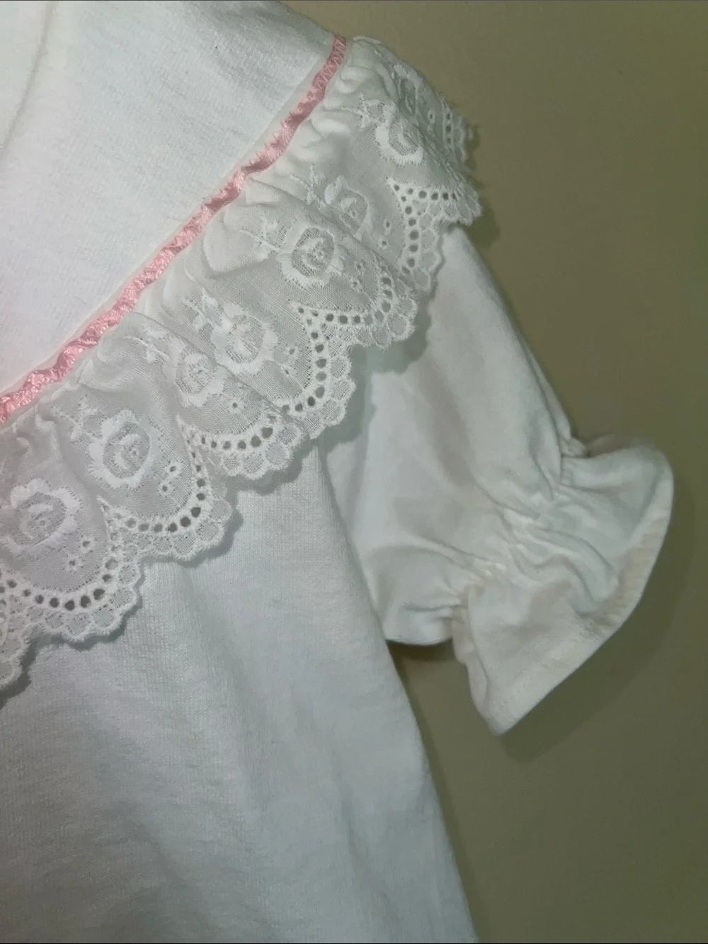 Cottagecore White Lace Trim Two-Piece Set with Pink Accents​